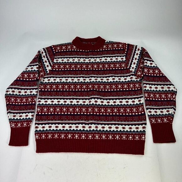 VTG Lord Jeff Sweater Mens Red Fair Isle Size L Wintuk Knit Crewneck Pullover - Picture 1 of 11